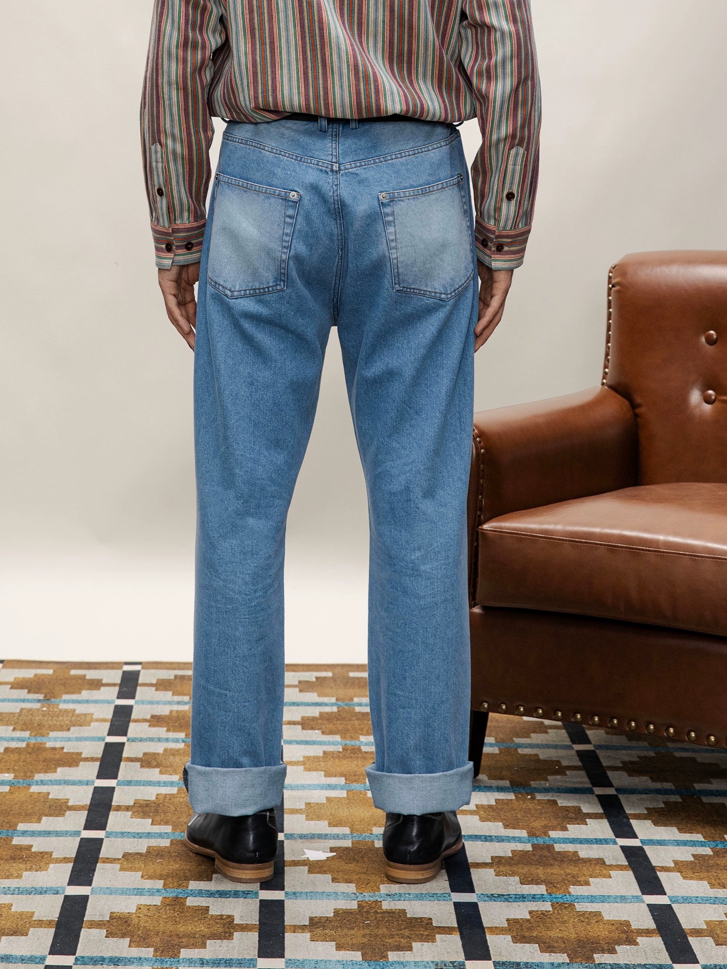 SOARIN美式复古泛白水洗蓝牛仔裤男 秋冬直筒宽松休闲工装长裤