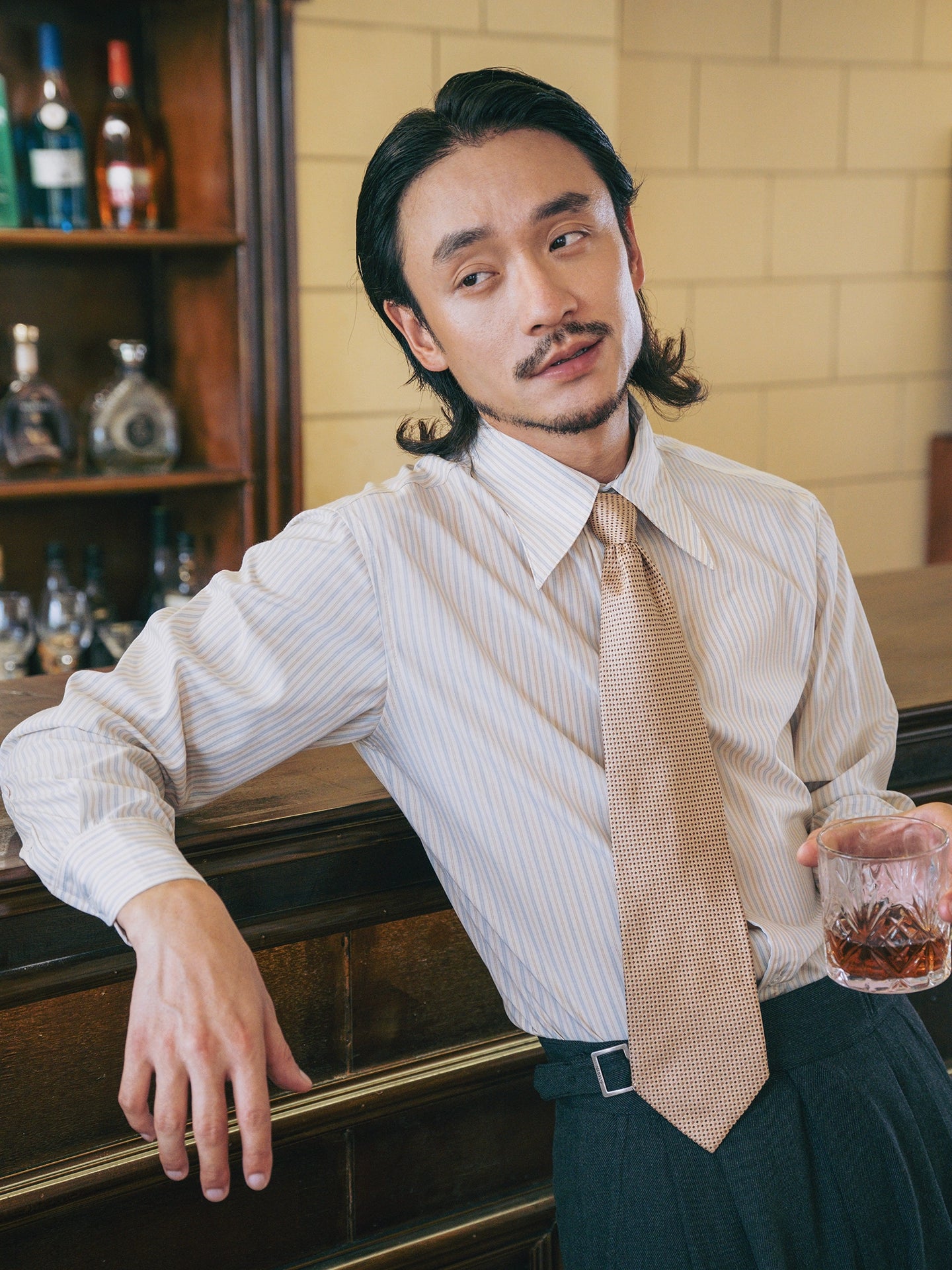 SOARIN英伦风复古条纹西装衬衫男 纯棉简约百搭商务通勤长袖衬衣