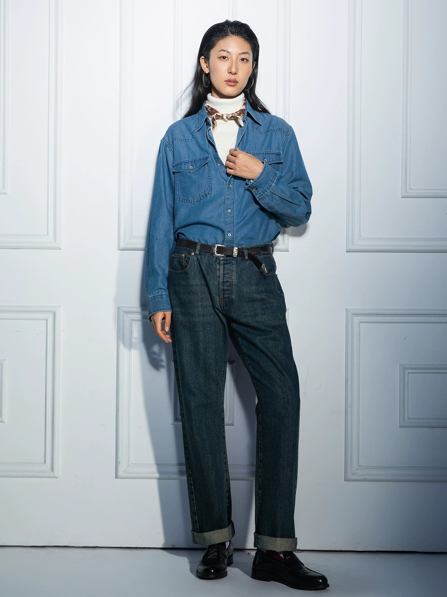 SOARIN美式复古工装牛仔衬衫男阿美咔叽秋冬重磅休闲长袖衬衣外套