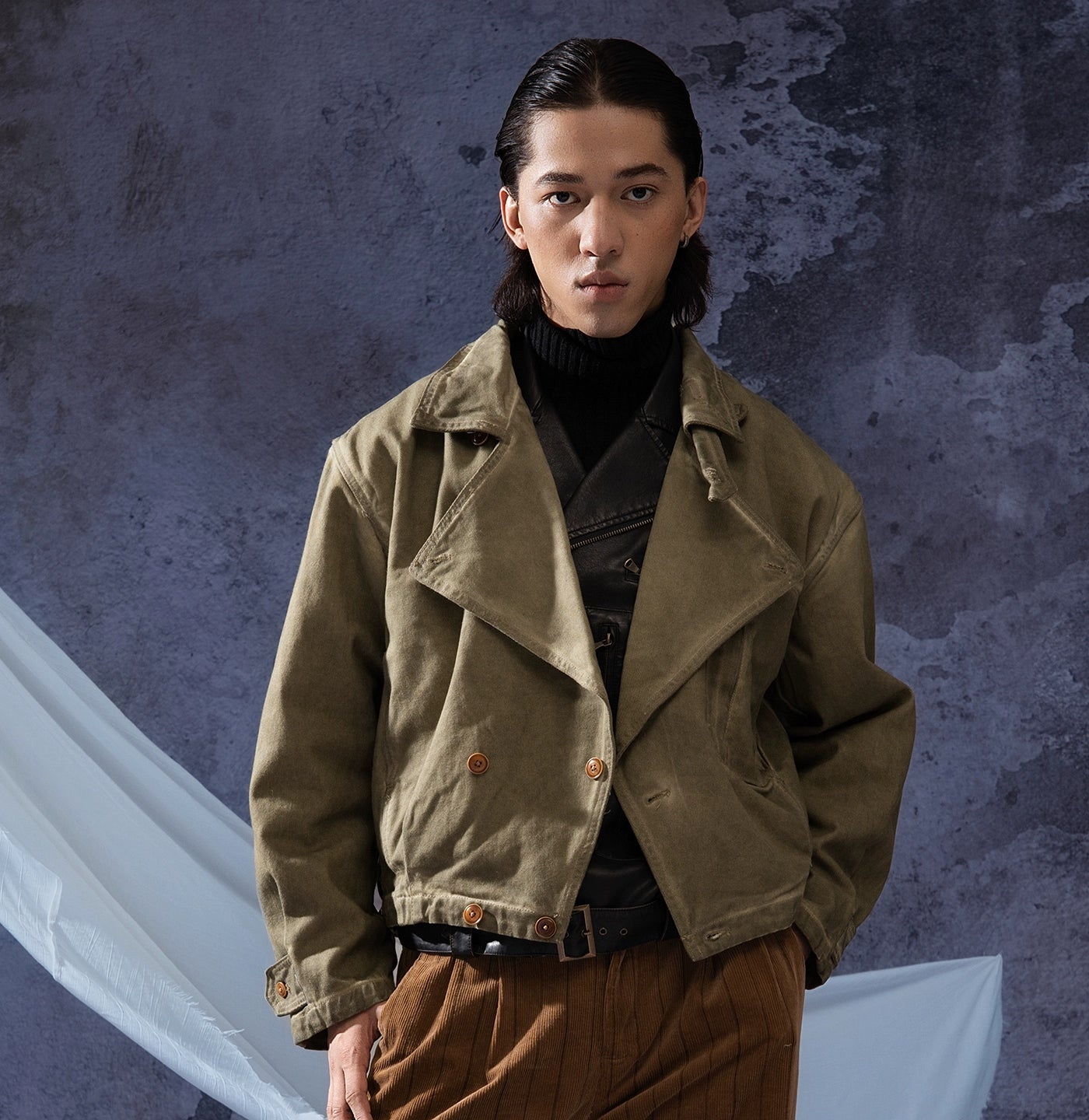 【炒色做旧】SOARIN美式复古机车风短款夹克男重磅牛仔飞行员外套