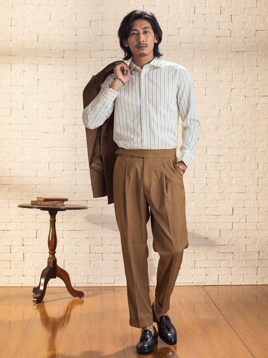 SOARIN意式那不勒斯格子西裤男 复古风商务绅士休闲直筒九分裤子