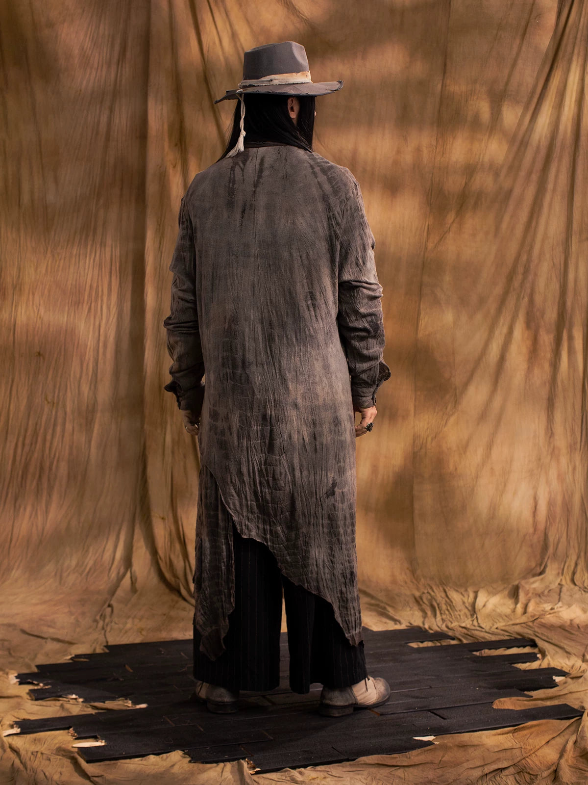SOARIN Gai Yu Xia Series Asymmetric Draped Tie-Dyed Crinkle Long Shirt DCZ233TC146