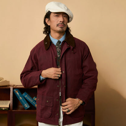 SOARIN复古美式工装油蜡布夹克男 重磅防风宽松猎装式机车服外套