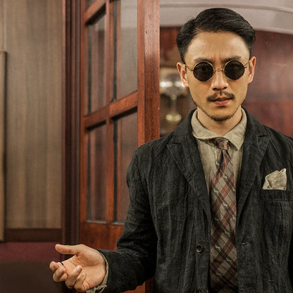 SOARIN Casual Vintage Regular Fit Ramie Cotton Wrinkled Blazer Z93XZ211