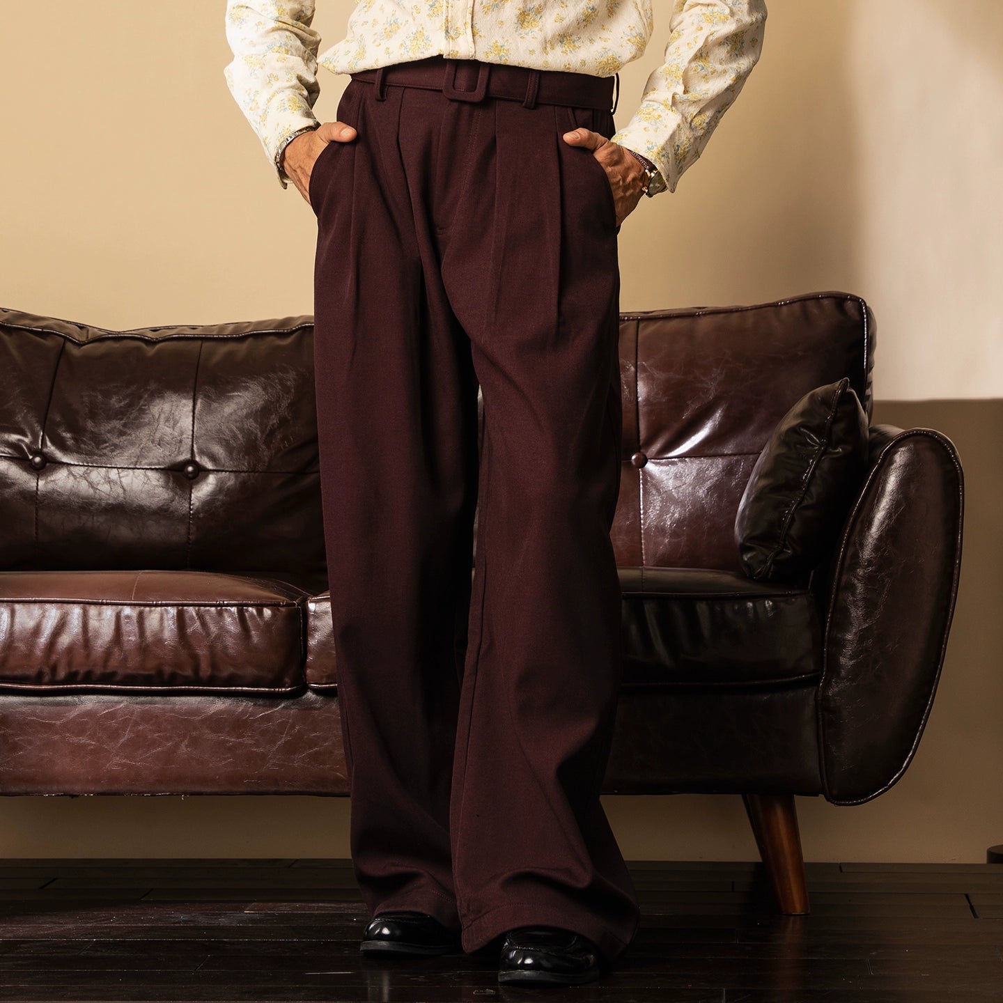 【自带腰带】SOARIN英伦复古休闲直筒阔腿裤男痞帅免烫抗皱高腰裤