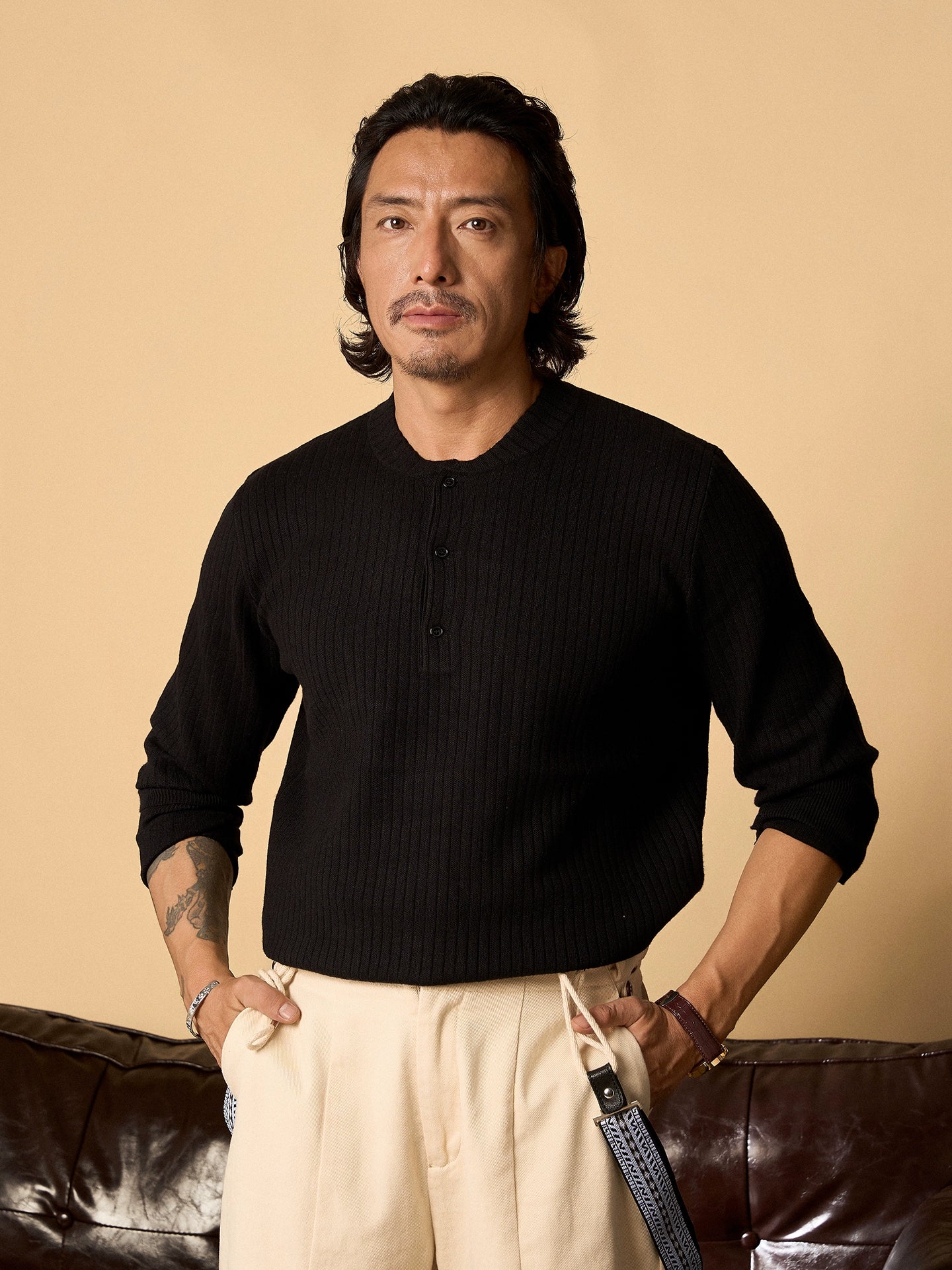 SOARIN英伦风复古亨利衫长袖针织毛衣男 简约百搭打底套头毛线衣