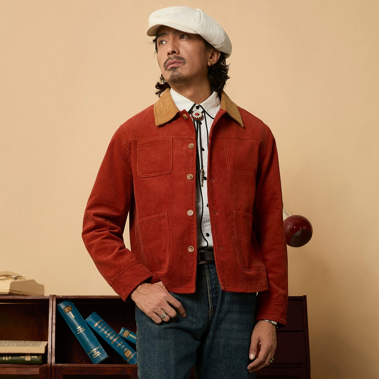 SOARIN美式工装灯芯绒翻领夹克男 阿美咔叽撞色多巴胺谷仓外套