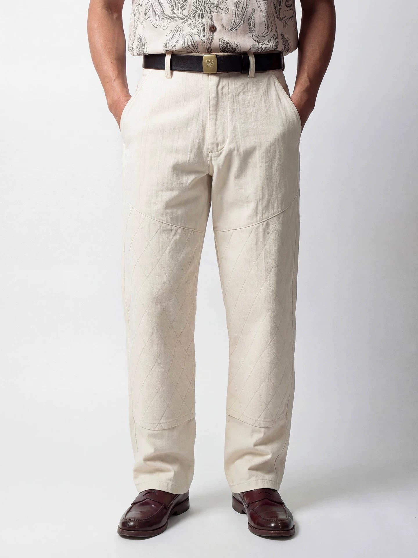 SOARIN Casual Vintage Straight Fit Cotton Quilted Casual Pants YBOZ252TF202K