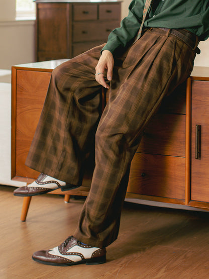 SOARIN意式老钱风大格子休闲裤男 英伦痞帅直筒宽松阔腿休闲西裤