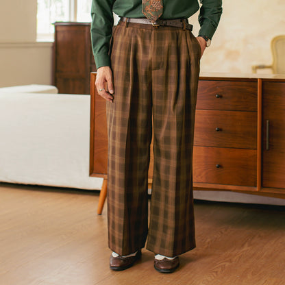 SOARIN意式老钱风大格子休闲裤男 英伦痞帅直筒宽松阔腿休闲西裤