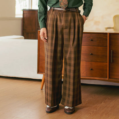 SOARIN British Vintage Wide Leg Plaid Stretch Trousers  JITZ253TF233