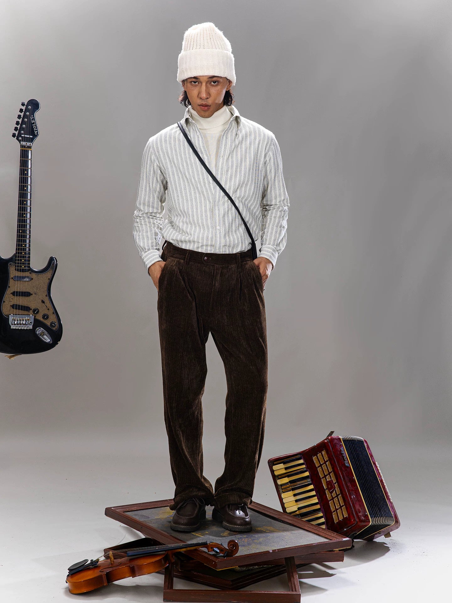 SOARIN Ivy Style Slim Fit Pure Cotton Striped Shirt JITZ2532C444