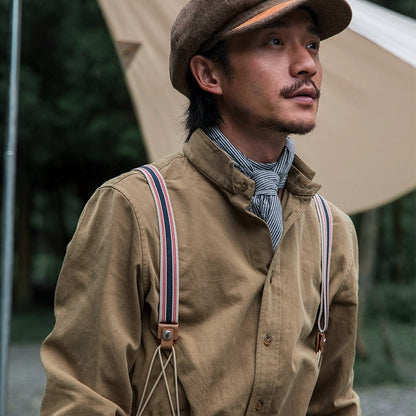 SOARIN英伦风复古立领长袖衬衫男 全棉简约百搭休闲修身西装衬衣