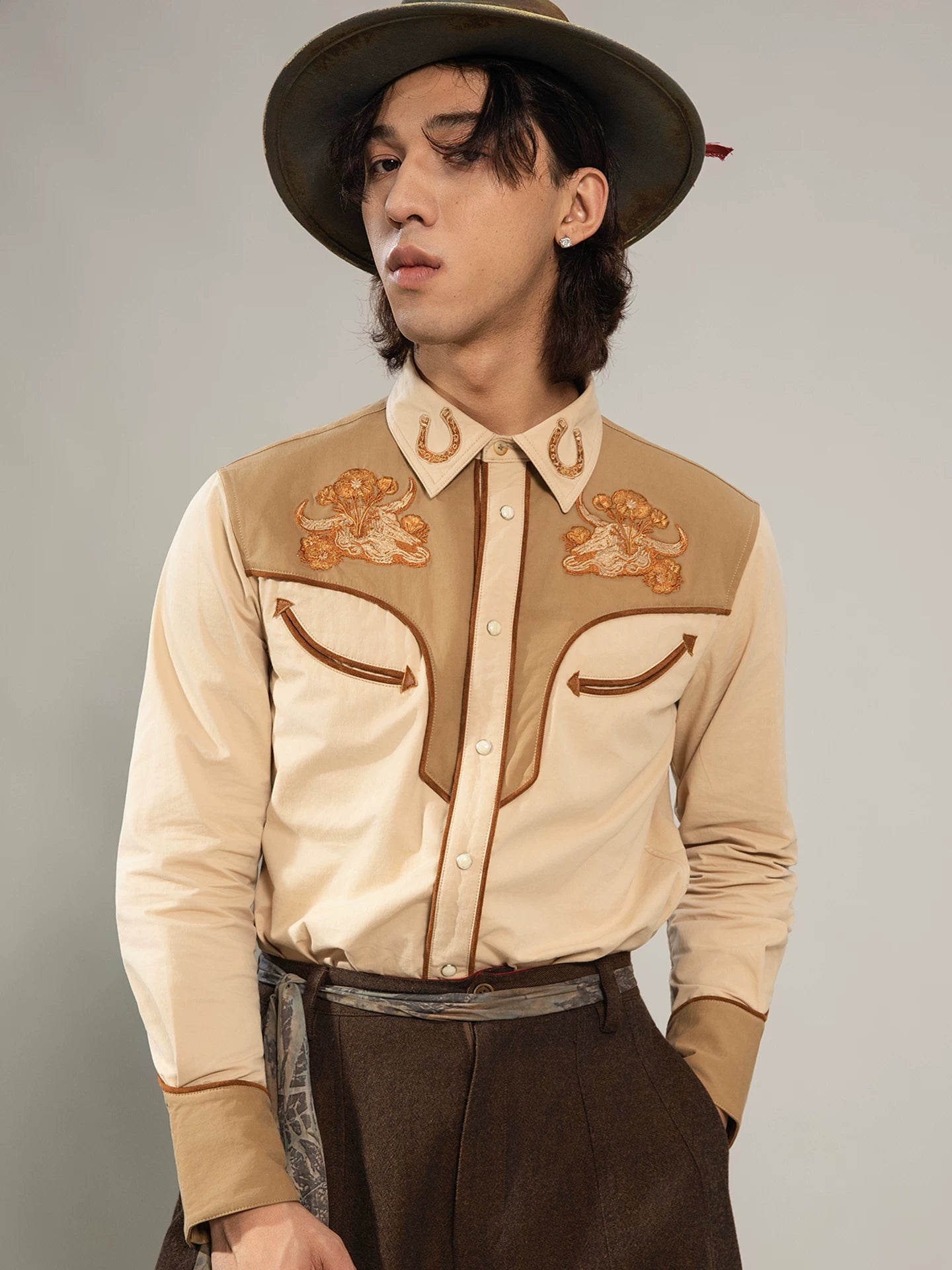 SOARIN Western Vintage Slim Fit Cotton Embroidered Shirt YAOZ2533C458