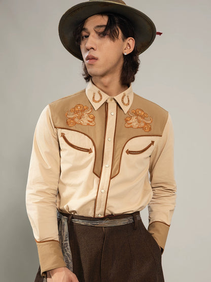 SOARIN Western Vintage Slim Fit Cotton Embroidered Shirt YAOZ2533C458