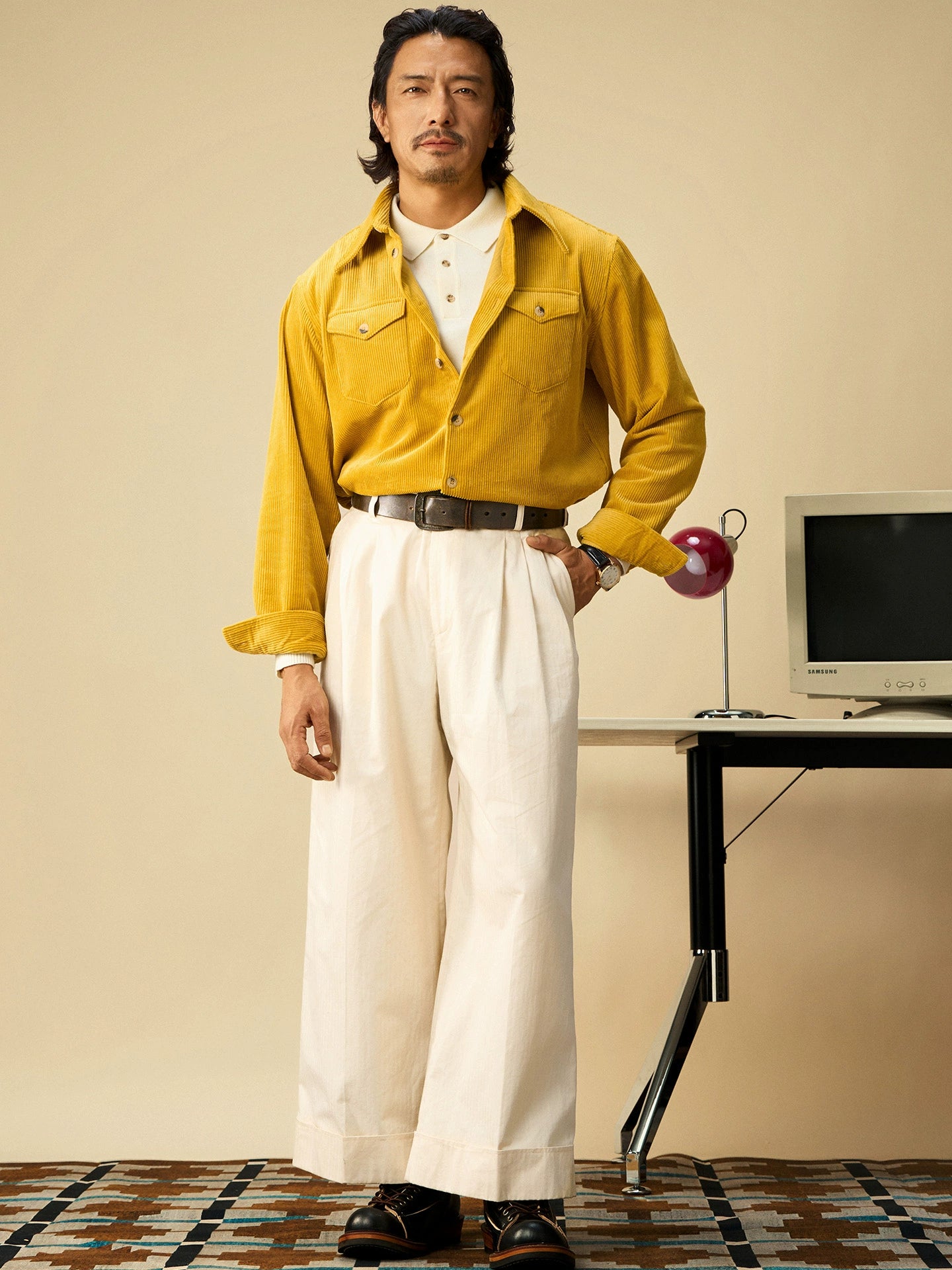 SOARIN美式复古巴恩风灯芯绒长袖衬衫男 冬季双口袋工装外套衬衣