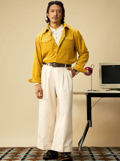 SOARIN美式复古巴恩风灯芯绒长袖衬衫男 冬季双口袋工装外套衬衣