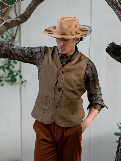 SOARIN美式复古格子马甲背心男 阿美咔叽休闲工装格纹西装马夹冬