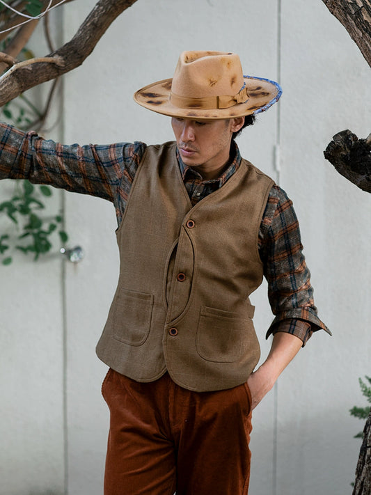 SOARIN美式复古格子马甲背心男 阿美咔叽休闲工装格纹西装马夹冬