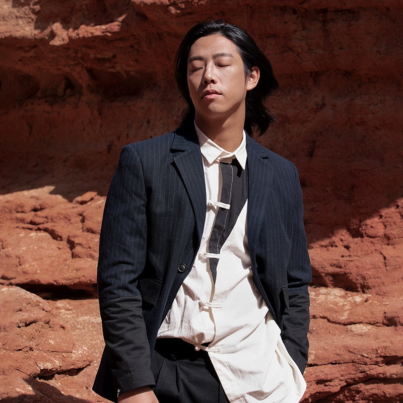 SOARIN英伦风复古条纹西装外套男 秋冬雅痞拼接商务休闲修身西服