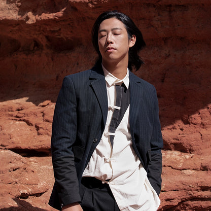 SOARIN英伦风复古条纹西装外套男 秋冬雅痞拼接商务休闲修身西服