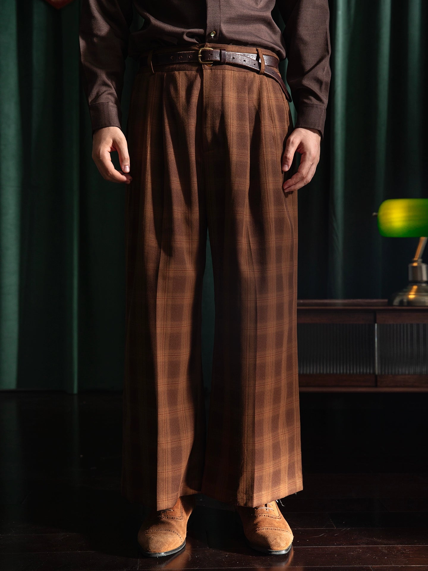 SOARIN意式老钱风大格子休闲裤男 英伦痞帅直筒宽松阔腿休闲西裤