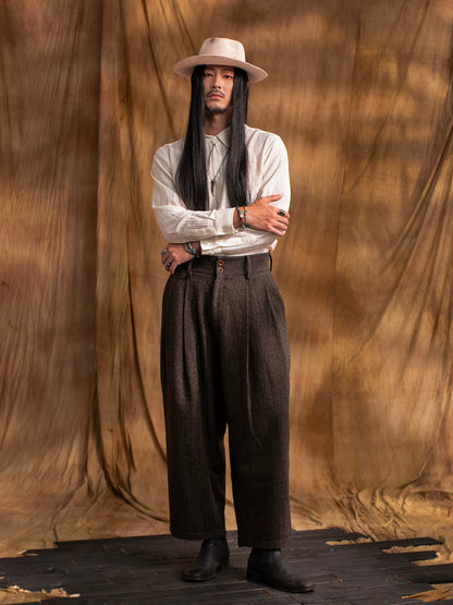SOARIN WORLD Gai Yu Xia Heritage Series Relaxed Fit Wool Blend Pleated Trousers DCZ233TF71