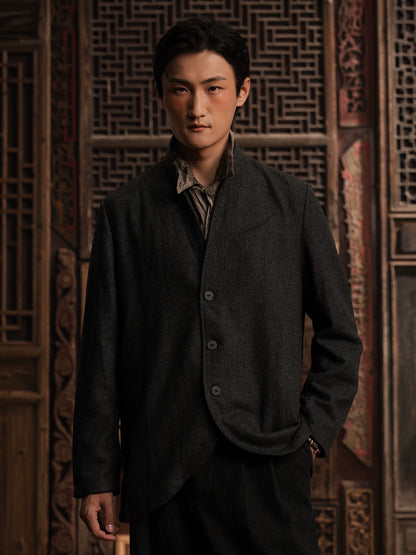SOARIN WORLD Gai Yu Xia Heritage Series Relaxed Fit Wool Blend Stand Collar Jacket DCZ233TXZ46