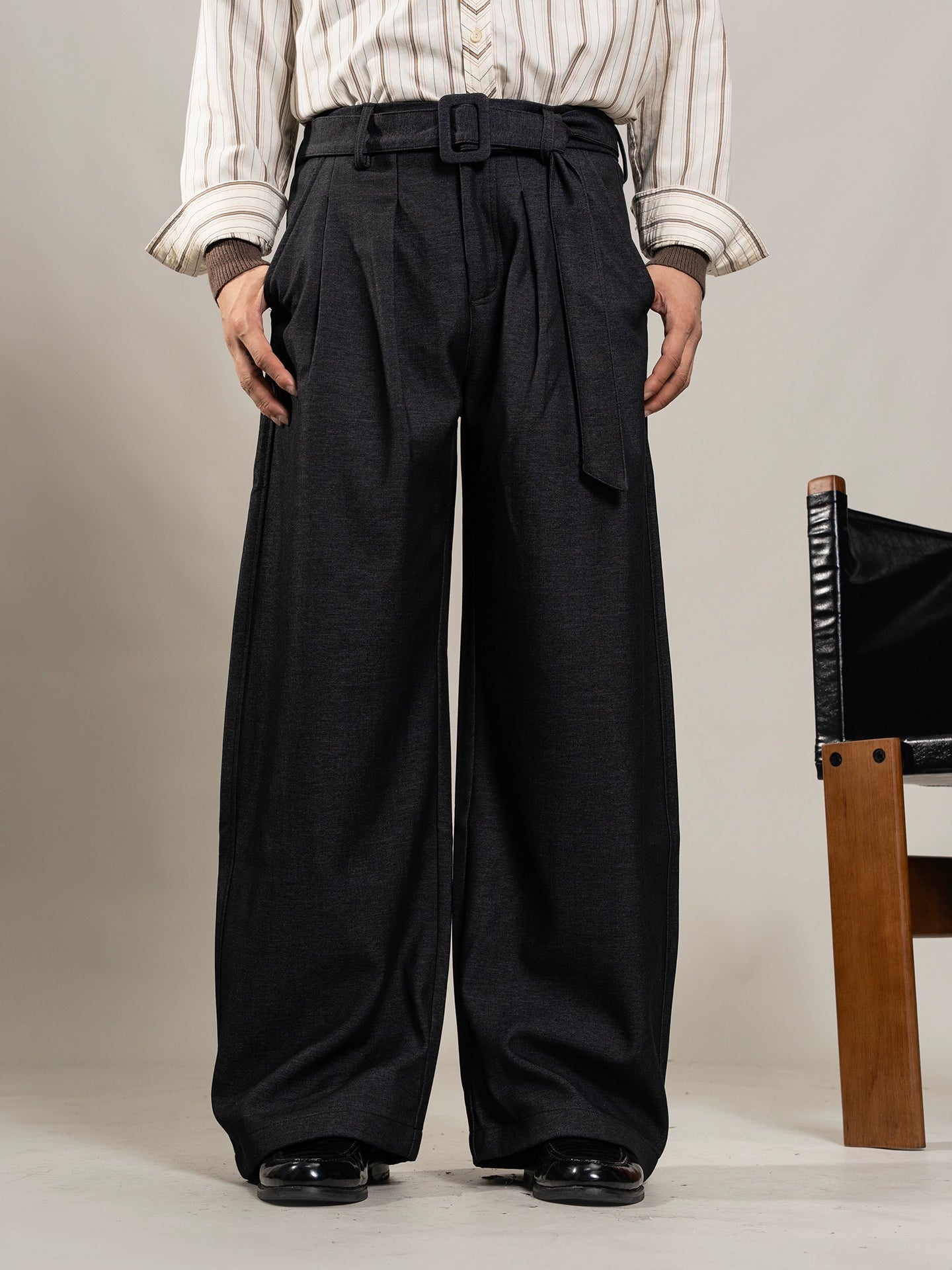 【自带腰带】SOARIN英伦复古休闲直筒阔腿裤男痞帅免烫抗皱高腰裤