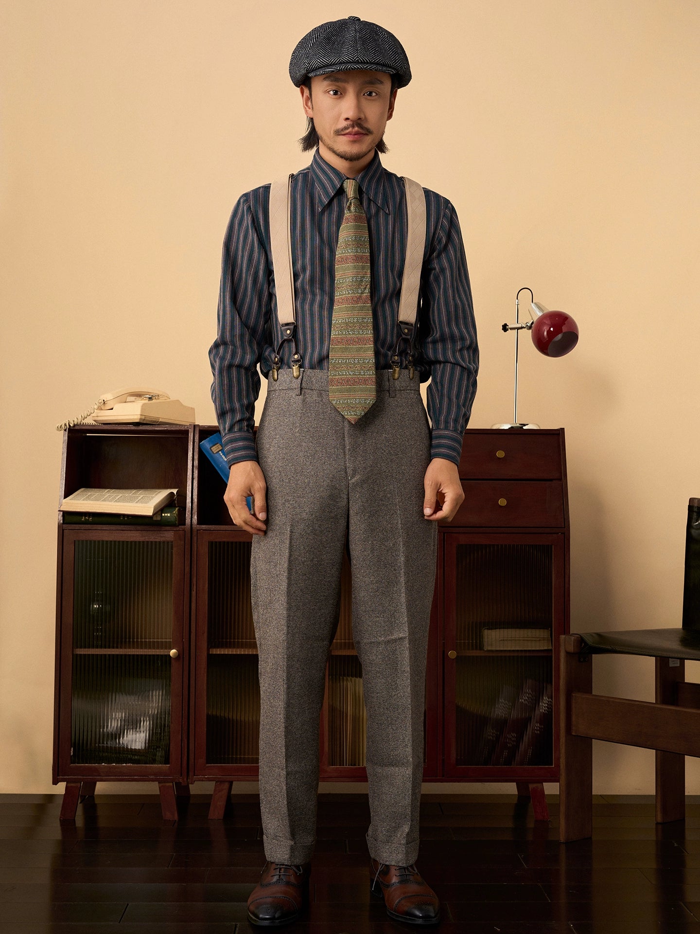 SOARIN英伦风复古粗条纹长袖衬衫男 尖领商务休闲修身西装衬衣