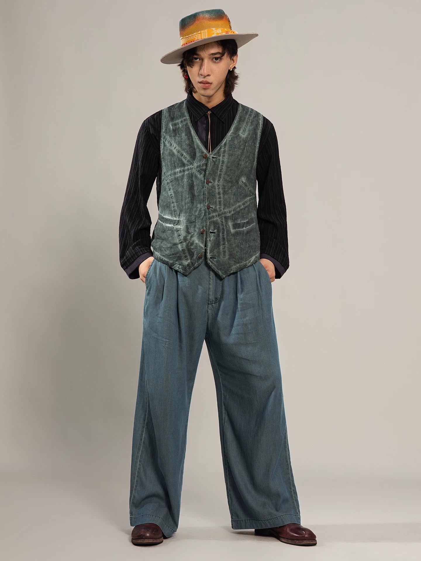 SOARIN WORLD Gai Yu Xia Series Slim Fit Linen Vest Z92B209