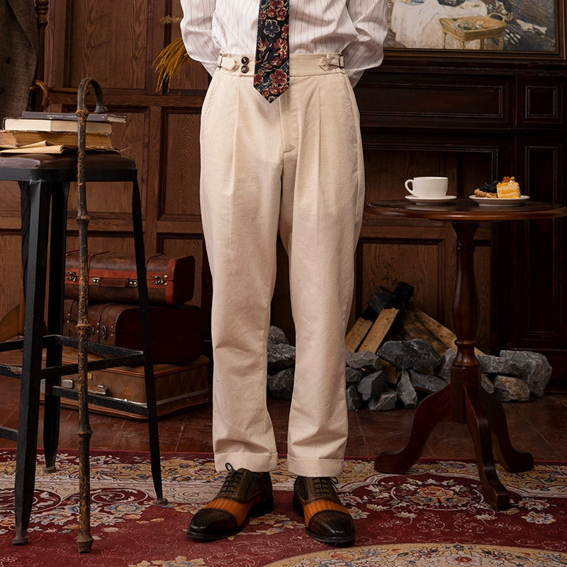 SOARIN英伦风复古那不勒斯西裤男夏季棉麻商务休闲修身锥形九分裤
