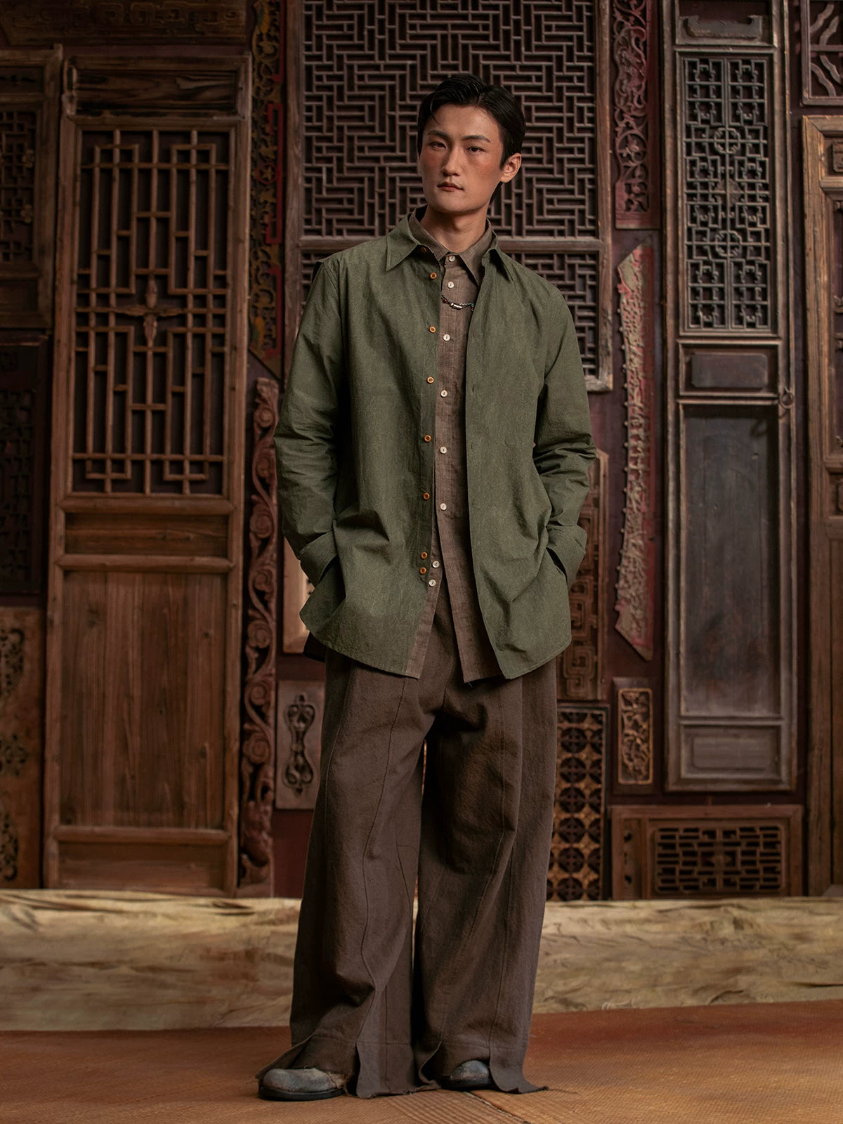 SOARIN WORLD gai yu xia Series Oversized Tailored Paper-touch Cotton Shirt Jacket DCZ233TC150