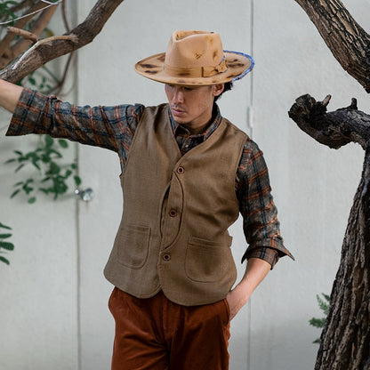 SOARIN美式复古格子马甲背心男 阿美咔叽休闲工装格纹西装马夹冬