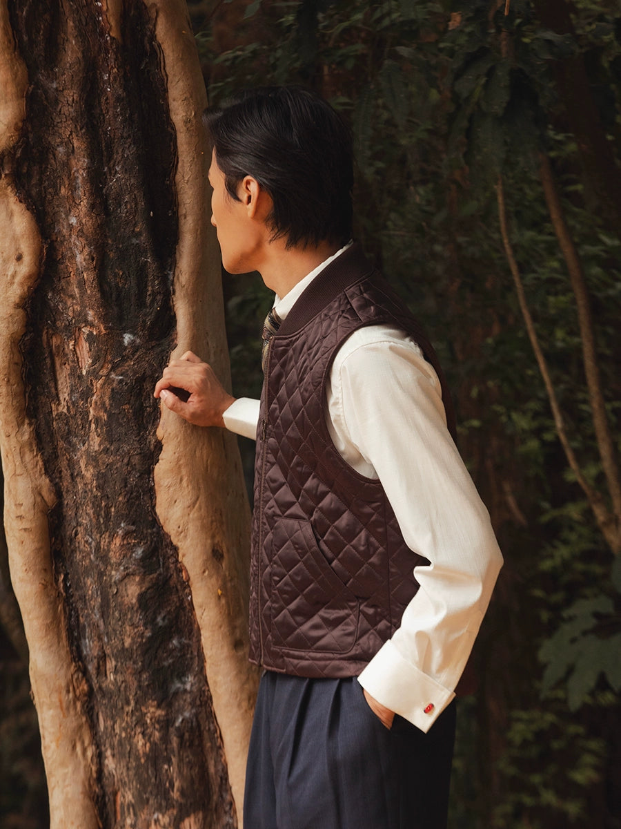 SOARIN英伦风复古绗缝内胆棉马甲背心男 菱形格拉链休闲保暖马夹
