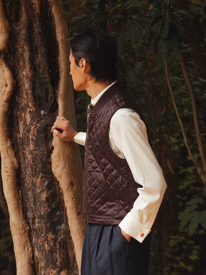 SOARIN英伦风复古绗缝内胆棉马甲背心男 菱形格拉链休闲保暖马夹