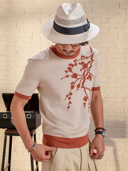 SOARIN Retro Oriental Style Relaxed Fit Knit Fabric T-shirt Z212T437