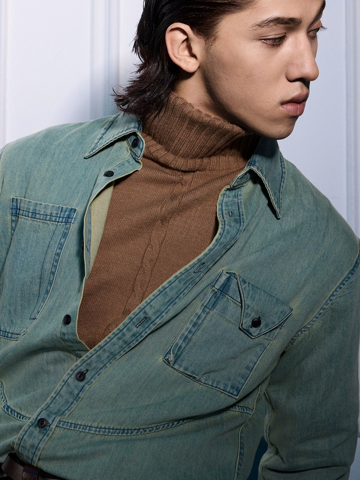 SOARIN【炒色做旧感】美式丹宁牛仔衬衫男设计感痞帅工装长袖衬衣