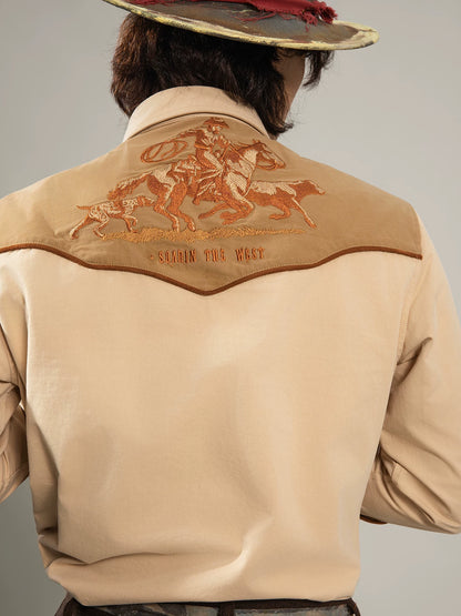 SOARIN Western Vintage Slim Fit Cotton Embroidered Shirt YAOZ2533C458