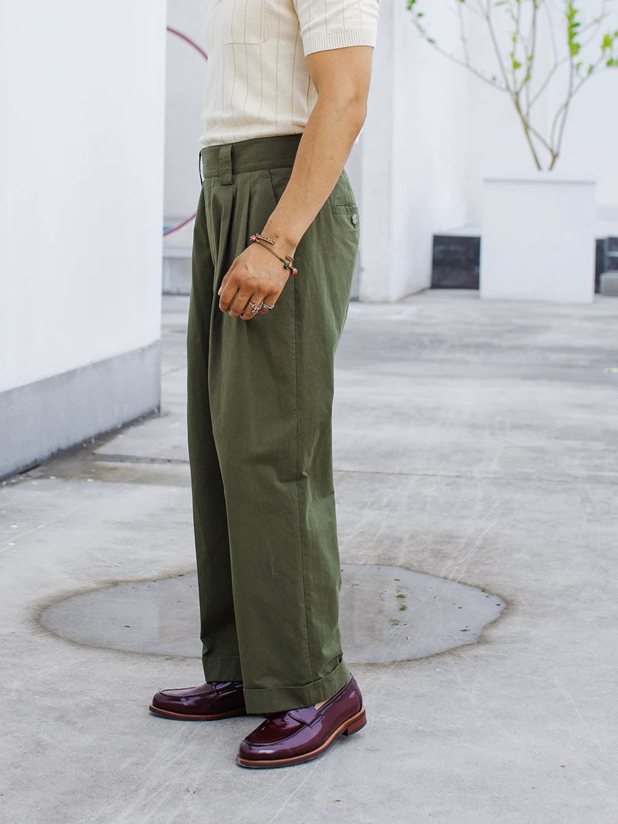 SOARIN Vintage Military Wide Leg Pure Cotton Trousers JITZ25223F226