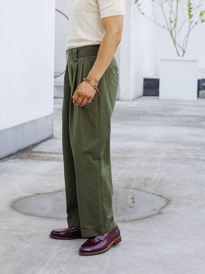 SOARIN Vintage Military Wide Leg Pure Cotton Trousers JITZ25223F226