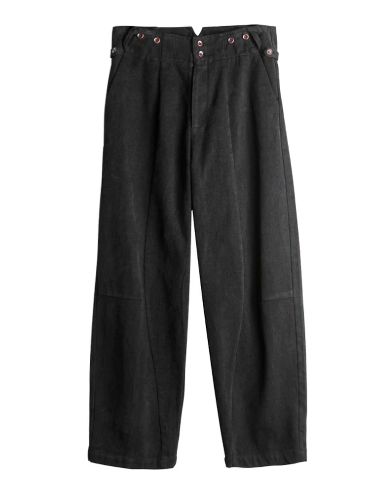 SOARIN Gentleman Vintage Wide Leg Cotton Corduroy Suspenders Trousers Z213F480
