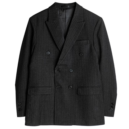 SOARIN British Retro Relaxed Fit Pinstripe Woolen Double-Breasted Suit Jacket  DY63XZ03