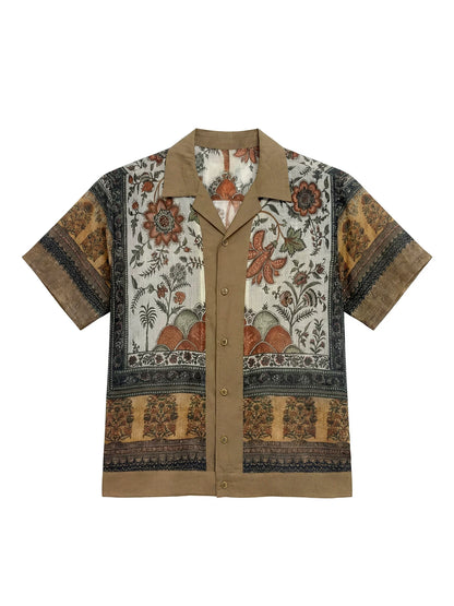SOARIN Resort Vintage Loose Fit Linen Blend Printed Short Sleeve Shirt JITZ2527C425