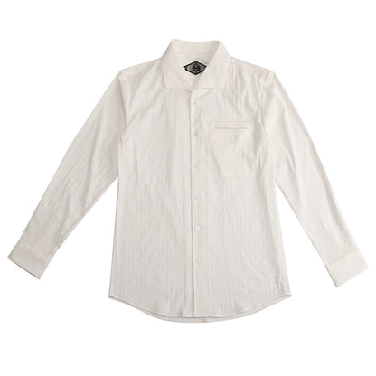 SOARIN意式那不勒斯衬衫男 松弛高级感一片领瀑布袖条纹长袖衬衣