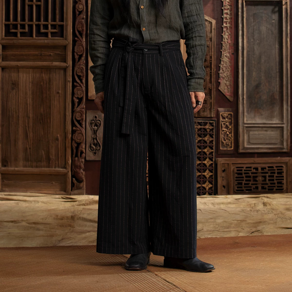 SOARIN WORLD Gai Yu Xia Heritage Series Relaxed Fit Striped Blend Wide-Leg Trousers DCZ233TF92