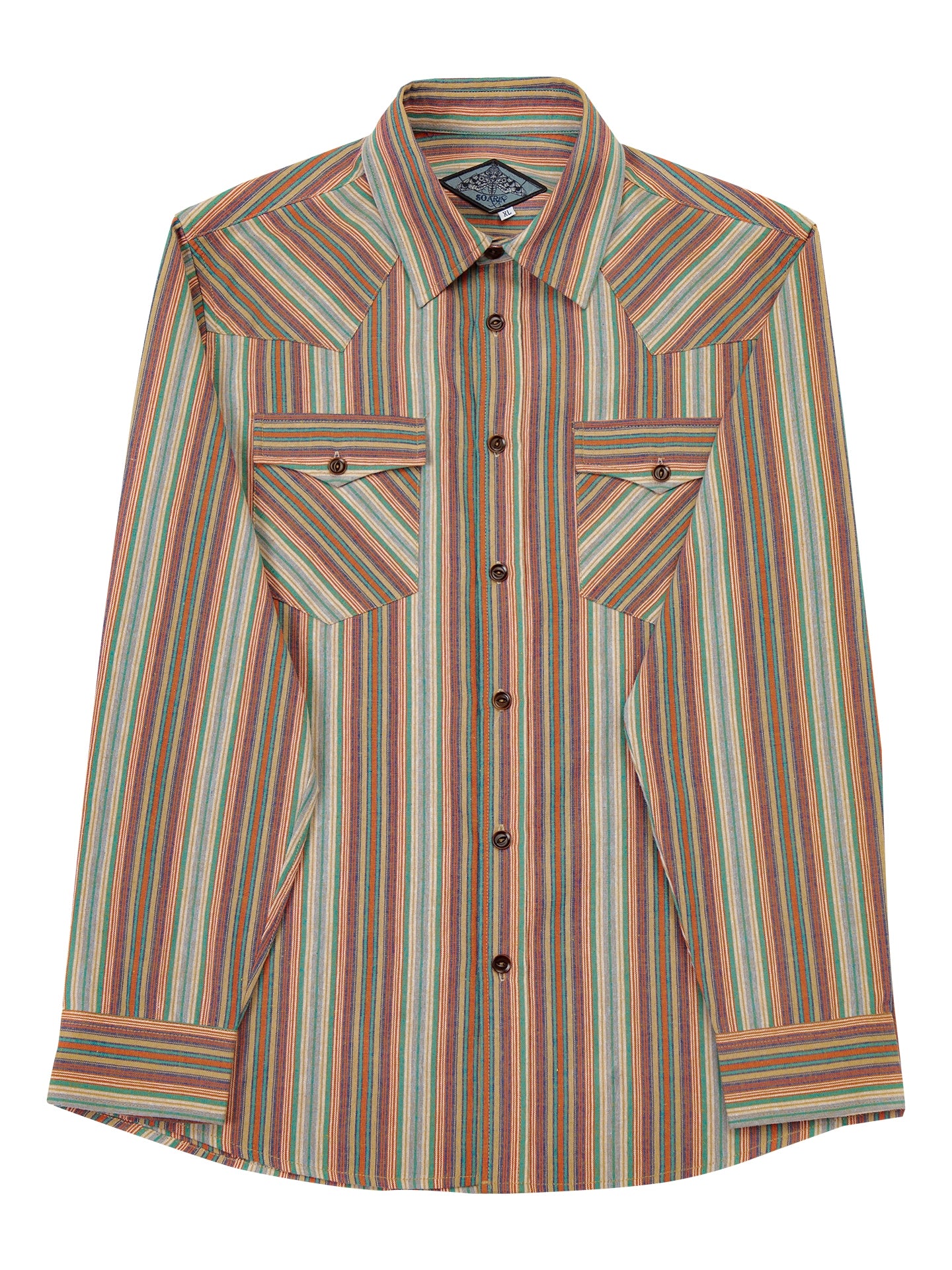 SOARIN美式复古彩虹条纹长袖衬衫男claenfit松弛感双口袋工装衬衣