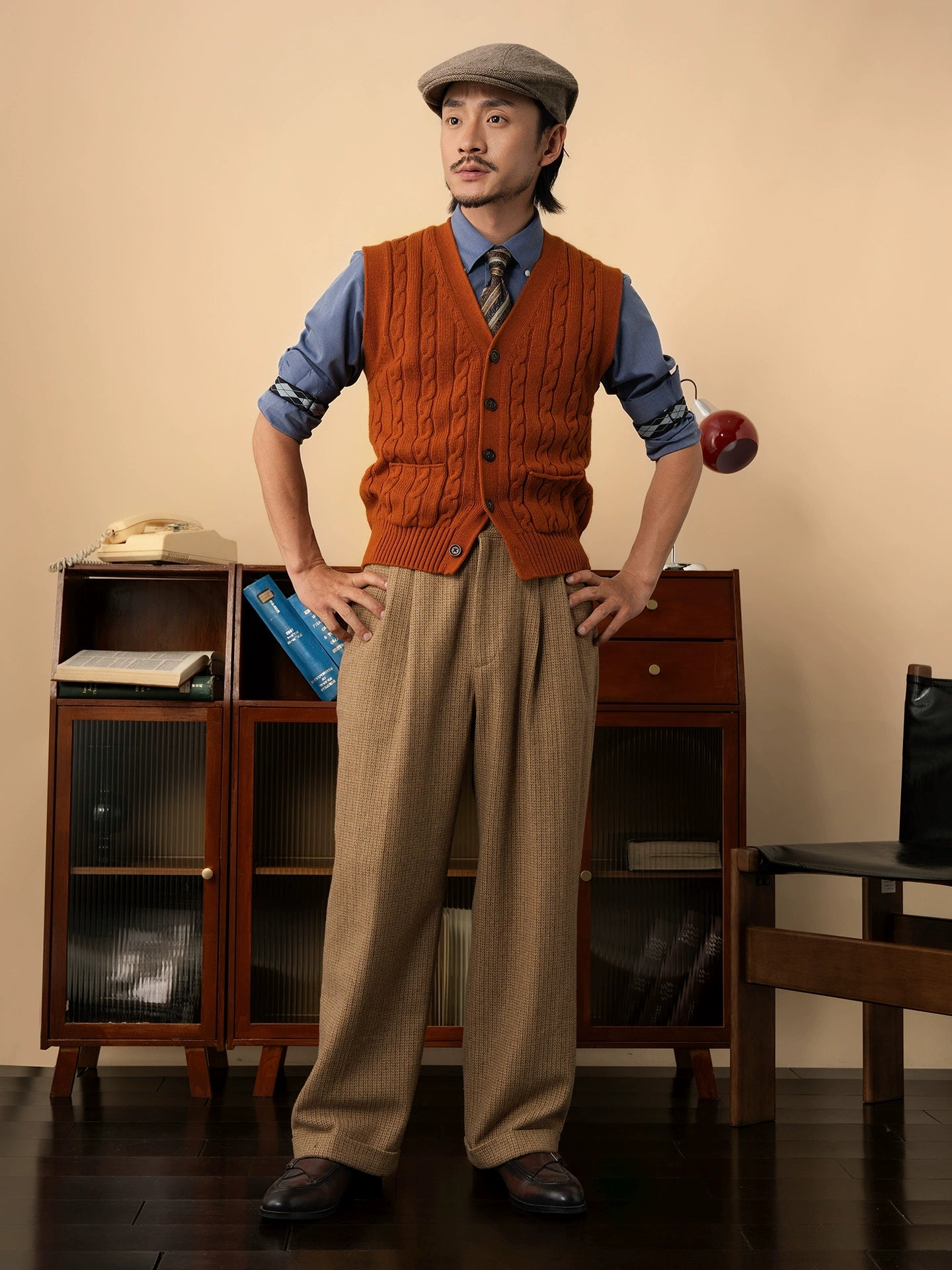 【四色】SOARIN英伦复古老钱风针织毛衣背心男立体绞花毛线衣马甲