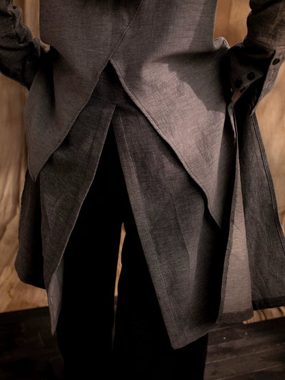 SOARIN WORLD Gai Yu Xia Series Relaxed Fit Slub Cotton Deconstructed Long Trench Coat DCZ233TC187