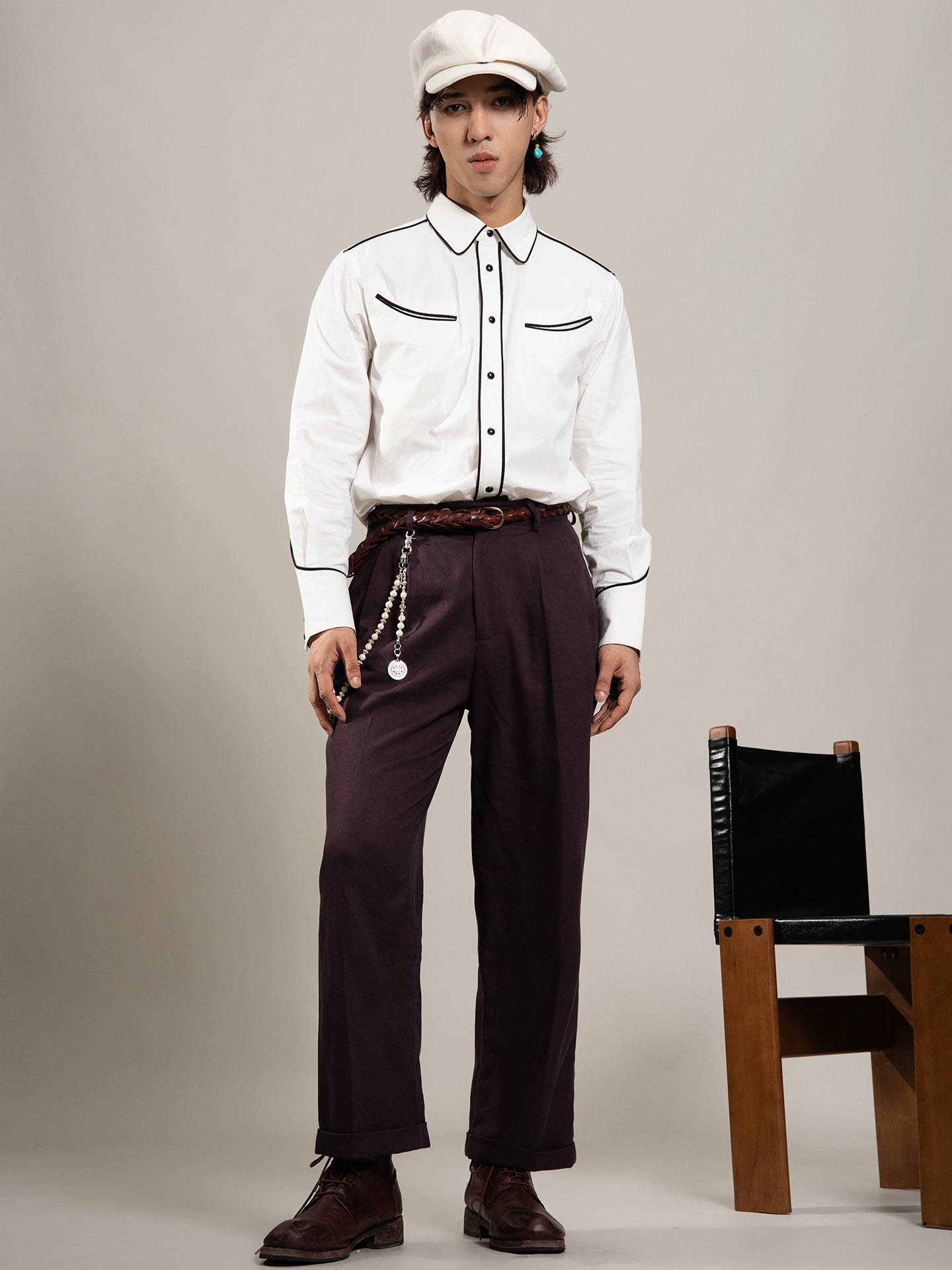 SOARIN美式复古西部风工装长袖衬衫男重磅阿美咔叽休闲设计感衬衣